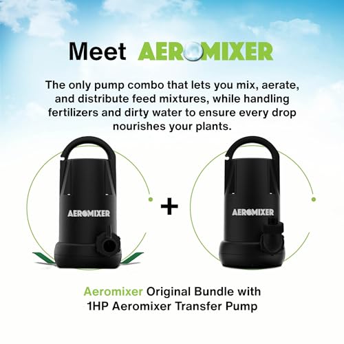 AEROMIXER Regular 3/4 HP Submersible Mixing + Aerating Pump Bundle with AEROMIXER 1 HP Transfer Pump - Water Aerator & Garden Utility Sump Pumps for Fertilizer, Power Water Pumps Submersible Outdoor