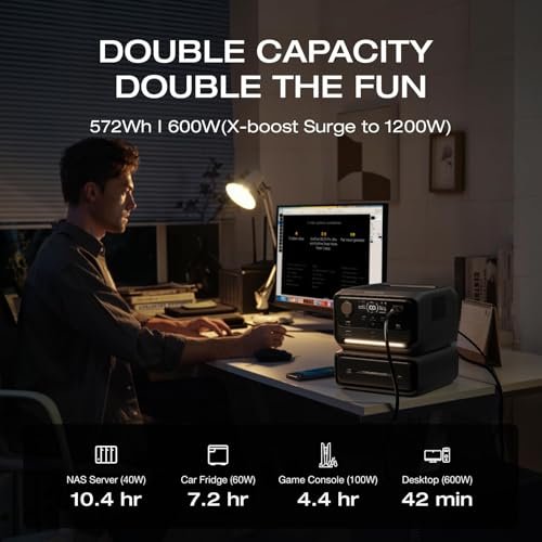 EF ECOFLOW Portable Power Station River 3 Plus with EB300 Extra Battery, Expand Capacity from 286Wh to 572Wh, 3 Up to 1200W AC Outlets, <10 MS UPS, <30 dB Quiet, River 3 Max LiFePO4 Battery