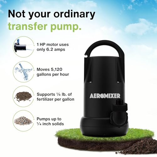 AEROMIXER Regular 3/4 HP Submersible Mixing + Aerating Pump Bundle with AEROMIXER 1 HP Transfer Pump - Water Aerator & Garden Utility Sump Pumps for Fertilizer, Power Water Pumps Submersible Outdoor