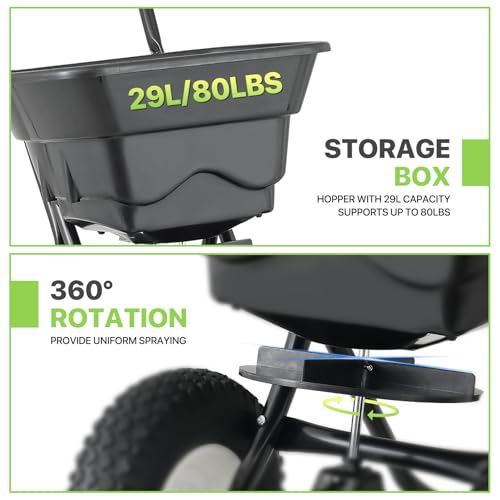 Magshion 80 lb Walk-Behind Broadcast Spreader, Multi-Functional Lawn & Garden Spreader for Fertilizer, Grass Seed, Salt & Ice Melt, Adjustable Even-Spreading for Farm, Residential & Tough Terrain