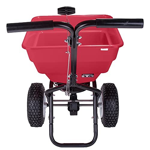 EarthWay Products 2170 100lb Broadcast Spreader Lawn Aerator, Fertilizer Spreader, Grass Seeder, Heavy-Duty Push Spreader with Adjustable Drop Rate, 13-Inch Pneumatic Tires, Side Spread Control, Red