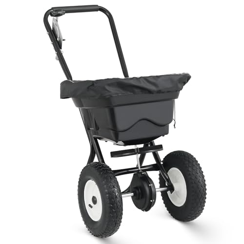 Magshion 80 lb Walk-Behind Broadcast Spreader, Multi-Functional Lawn & Garden Spreader for Fertilizer, Grass Seed, Salt & Ice Melt, Adjustable Even-Spreading for Farm, Residential & Tough Terrain