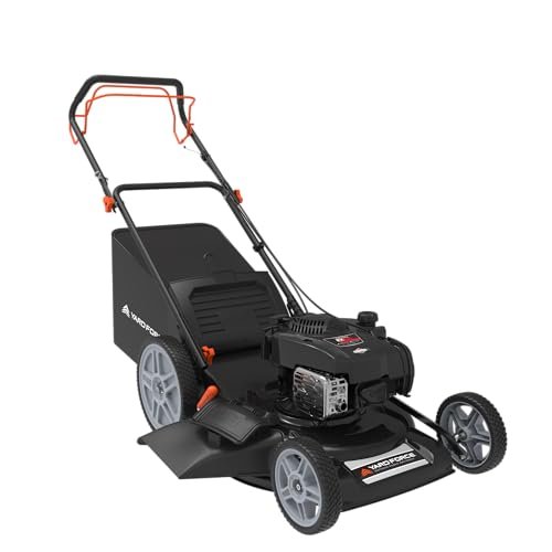 Yard Force Self Propelled Lawn Mower Briggs & Stratton 150cc Gas Engine 22-inch Steel Deck 3-in-1 Mulch, Bag, Side Discharge, 12-inch High Rear Wheels - best self propelled lawn mowers