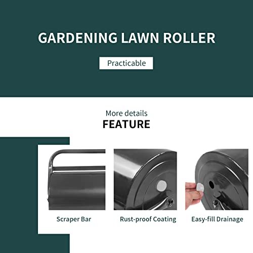 Furniga 17Gallons/63L Lawn Roller, Pull/Tow Behind Yard Roller w/Rounded Drum Ends & U Shaped Handle, Water/Sand Filled Sod Roller for Garden, Yard & Park, Black