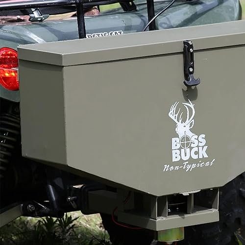Boss Buck ATV Seeder/Spreader w/Wireless Control & Adjustable Flow, 80 lb Capacity - Lawn, Garden & Farming Equipment w/ 2-inch Receiver Hitch, Spreads Feed, Seed, Salt & Fertilizer