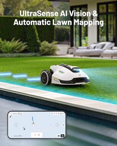 Mammotion YUKA 2000 Robot Lawn Mower with Sweeper Kit, Ultrasense AI Vision & RTK Antenna, Auto Mapping & App Control,45% Slope Capability,Wireless Perimeter,Dual Cutting Discs, Up to 20 Mowing Zones