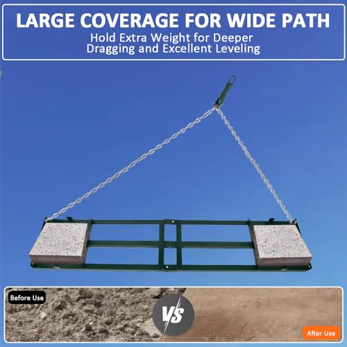 Yeeoy 8 FT Drag Harrow, Driveway Drag Grader Landscape Power Rake, Tow Behind Yard Lawn Leveling Tool with 6 Ft Heavy Duty Chain for ATV, UTV, Tractor, Mower