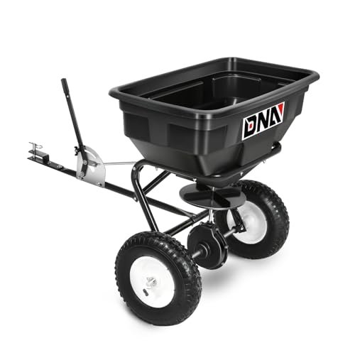 DNA MOTORING Tow Behind Broadcast Spreader, 125 LB / 60L Capacity, Multi Use Tool for Fertilizer, Grass Seed, Salt, Ice Melt, Lawn and Garden Seeder, with Wheels, with Wheels, TOOLS-00612