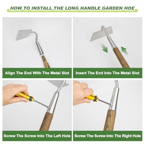 Haliaeetus Gardening Hoe, 58'' Long Handle Garden Hoe for Standing to Remove Weeds, Flat Edge Garden Hoe for Pulling Up Deep Rooted Weeds, Stainless Steel Compact Weed Hoe for Weeding Between Seedling