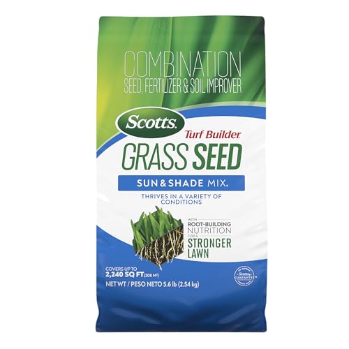 Scotts Turf Builder Grass Seed Sun & Shade Mix with Fertilizer and Soil Improver, Thrives in Many Conditions, 5.6 lbs. - best grass seeds