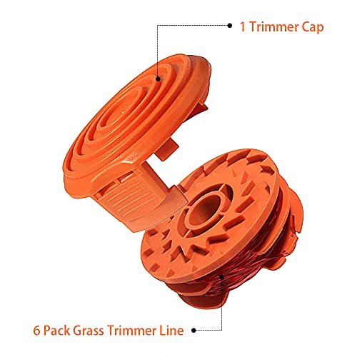 WA0007/ 50022833 Replacement Line Trimmer Spool for Worx WG116 WG119 WG183 Corded Electric String Trimmers,2 * 16ft 0.065'', 7-Pack (6-Line Spool + 1 Cap)