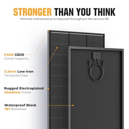 Rvpozwer 200 Watt Solar Panel 18BB, 25% High Efficiency, N-Type 12V 200W Solar Panel, Monocrystalline PV Modules, for Rooftop, RV, Farm, Trailer, Marine, Home Off-Grid System