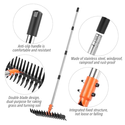 DigiGlow 57-Inch Thatch Rake - Professional Dethatcher & Soil Aerator with 15