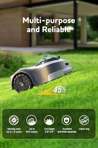 N2000 Robot Lawn Mower Perimeter Wire Free RTK,TOF,Vision Robotic Lawnmower 1.5 Acres,AI Assisted Mapping,Virtual Boundary,Multi Zone Management,APP Control,Cut Height 0.8