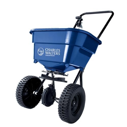 Charles Walters Equipment CW1000 Homeowner Broadcast Spreader for Spreading Fertilizer and Ice Melt on Lawns, Sidewalks, and Driveways, 65lb Capacity, 33