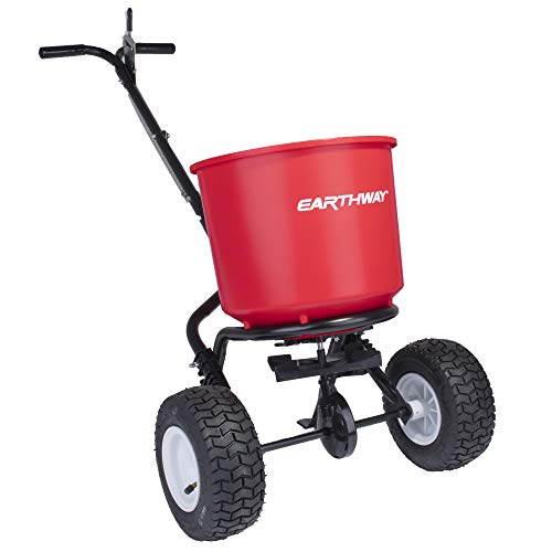 EarthWay 2600A-PLUS Spreader Lawn Aerator & Fertilizer Spreader, 40lb Hopper Capacity, Red, Durable, All Terrain Pneumatic Tires, Rust-Proof Polypropylene, Epoxy Coated Steel Frame