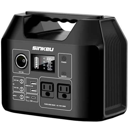 SinKeu Portable Power Station 80000mAh,256Wh LiFePO4 Battery Backup,300W (Peak 600W) AC Outlets, Power Bank for Hurricane Emergency Outdoor Camping RVs Home