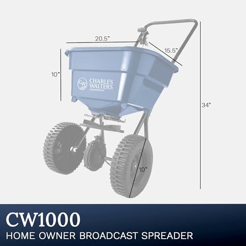 Charles Walters Equipment CW1000 Homeowner Broadcast Spreader for Spreading Fertilizer and Ice Melt on Lawns, Sidewalks, and Driveways, 65lb Capacity, 33