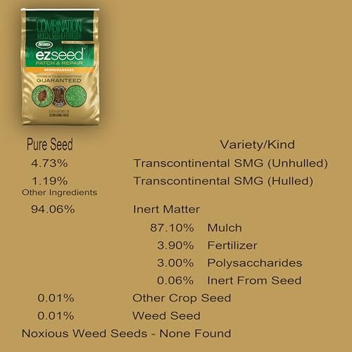 Scotts EZ Seed Patch and Repair Bermudagrass, 20 lb. - Combination Mulch, Seed, and Fertilizer - Tackifier Reduces Seed Wash-Away - Even Grows in Scorching Heat - Covers up to 445 sq. ft.