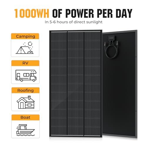Rvpozwer 200 Watt Solar Panel 18BB, 25% High Efficiency, N-Type 12V 200W Solar Panel, Monocrystalline PV Modules, for Rooftop, RV, Farm, Trailer, Marine, Home Off-Grid System
