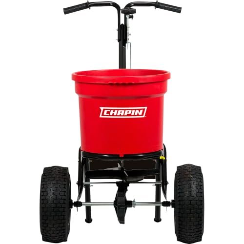 Chapin International 82050C, 70LB Contractor Turf Spreader, Round Hopper, Red