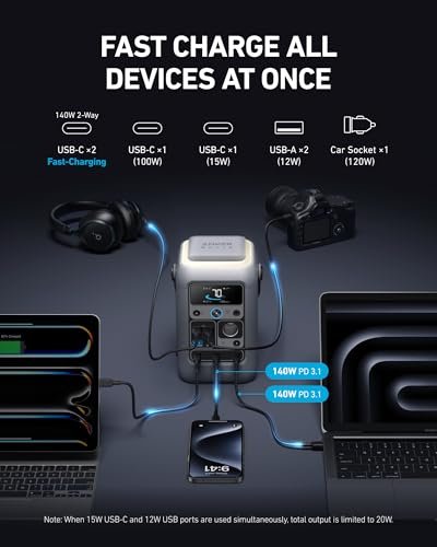 Anker SOLIX C300 DC Power Bank Station, Outdoor 288Wh Portable Power Station, LiFePO4 Battery, 300W Solar Generator, for Camping, Traveling, and Emergencies (No Wall Charger Included)