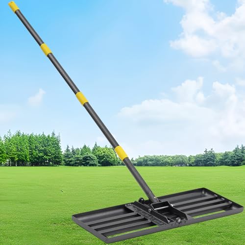 Lawn Leveling Rake-Heavy Duty 30”x10” Foldable Leveler Plate,5FT Adjustable Long Handle,Non Flipping Smooth Edge,Stainless Steel Ground Leveler for Yard,Soil,Gravel,Dirt,Landscaping - best lawn levelling rake