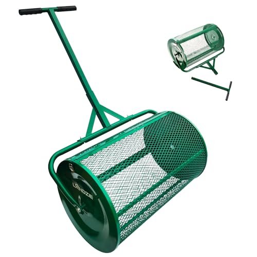 LANDZIE - The Original 24 Inch Compost and Peat Moss Spreader Roller - Top Soil, Sand, Manure, Mulch, Top Dressing Lawn and Garden Spreader