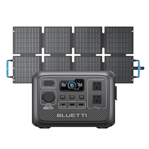 BLUETTI Solar Generator AC2A with 60W Solar Panel Included (Ships Separately), 204Wh LFP Battery Backup, w/ 2 300W (600W Power Lifting) AC Outlets, 0-80% in 40 Min, Portable Power Station for Camping