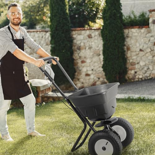 Magshion 80 lb Walk-Behind Broadcast Spreader, Multi-Functional Lawn & Garden Spreader for Fertilizer, Grass Seed, Salt & Ice Melt, Adjustable Even-Spreading for Farm, Residential & Tough Terrain