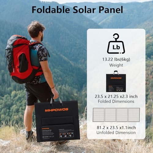 MHPOWOS Portable Solar Panel 220W 40V Monocrystalline Foldable Solar Panels Charger Power Backup, IP67 Waterproof Durable for Power Station RV Camping Off Grid Fishing