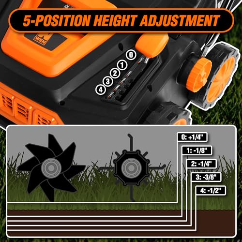 WEN 15-Inch 13-Amp 2-in-1 Electric Dethatcher and Scarifier with 12-Gallon Collection Bag (DT1315)
