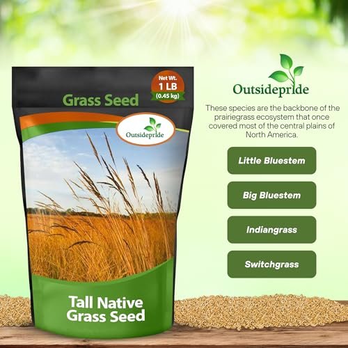 Outsidepride Perennial Tall Native Grass Seed Mix - 1 lbs. Blend of Drought-Tolerant, Low-Maintenance Bluestem, Switchgrass & Indian Grass Seeds for Wildlife Habitat, Erosion Control & Landscaping
