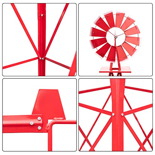 WISLAS Garden Windmill for Yard Decor, 8 ft Tall Metal Windmill with Spinning Blades, Weather-Resistant Outdoor Windmill for Lawn, Farmhouse, Rustic & Farm Decor, Red