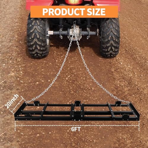 OLIPIC Drag Harrow - Driveway Pull Behind Lawn Leveling Rake Grader - Tow Behind Lawn Tractor Attachments for ATV, UTV, Or Mower - Heavy Gauge Powder Coated Welded Steel,6FT