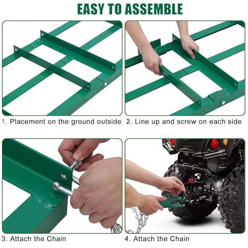 GarveeTech Driveway Drag 4 Ft Width, Drag Harrow Driveway,Grader Landscape Power Rake for ATV, UTV, Tractor, Mower, Tow Behind Yard Lawn Leveling Tool with 6 Ft Heavy Duty Chain