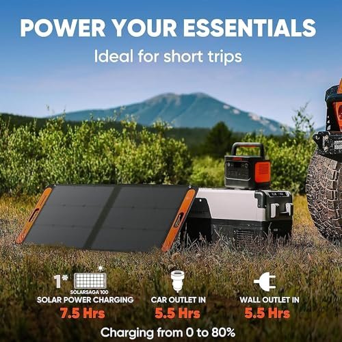Jackery SolarSaga 100W Bifacial Portable Solar Panel for Explorer 240/300/500/1000/1500 Power Stations, Foldable Solar Cell Solar Charger with USB Outputs for Phones, Rooftops, Outdoor Camping and RVs