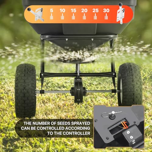 MoNiBloom 125 lb Walk-Behind Push Broadcast Spreader for Fertilizer, Grass Seed, Salt & Ice Melt, Heavy Duty Lawn, Garden & Farm Seeder with Rain Cover, Easy to Use for Yards, Fields & Uneven Terrain