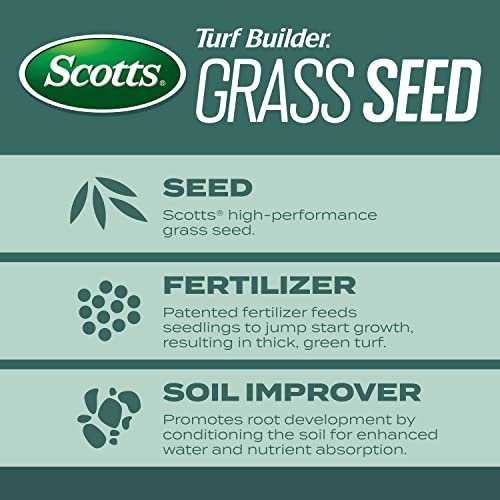 Scotts Turf Builder Grass Seed Dense Shade Mix with Fertilizer and Soil Improver, Grows With Little Sunlight, 5.6 lbs.