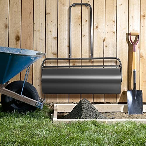 Furniga 17Gallons/63L Lawn Roller, Pull/Tow Behind Yard Roller w/Rounded Drum Ends & U Shaped Handle, Water/Sand Filled Sod Roller for Garden, Yard & Park, Black