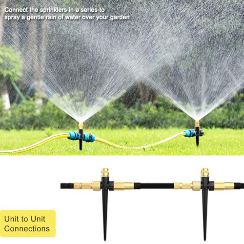FANHAO Metal Lawn Sprinkler for Yard, 2 Pack Automatic Garden Water Sprinkler on Spike Base, Adjustable Brass Sprinkler Nozzle 360 Degree Large Area Coverage for Lawn Grass Patio Garden Irrigation