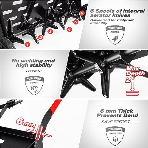 Suchtale 40-Inch Tow Behind Plug Aerator with Universal Hitch, Tow Plug Aerator with Extra-Wide Tow Bar, Durable Lawn Aerator Soil Penetrator Tractor with 24 Coring Plugs for Lawn, Farm and Garden