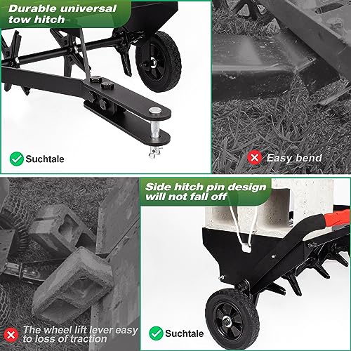 Suchtale 40-Inch Tow Behind Plug Aerator with Universal Hitch, Tow Plug Aerator with Extra-Wide Tow Bar, Durable Lawn Aerator Soil Penetrator Tractor with 24 Coring Plugs for Lawn, Farm and Garden