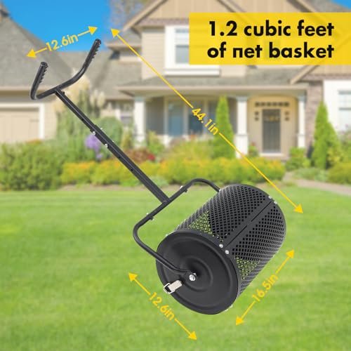 Fayesioal Compost Spreader for Lawn,16.5 Inch Fertilizer Spreader with Adjustable Double Handle Grass Seed Spreader for Planting Seeding Heavy Duty Metal Mesh Grass Seed