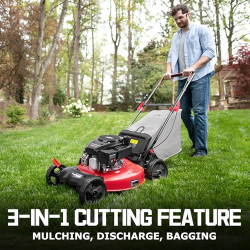 PowerSmart Gas Lawn Mower 21-Inch 144cc OHV Engine 3-in-1 Push Mower with Bagging