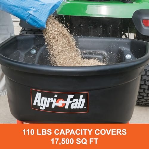 Agri-Fab 45-0527 110 lb. Tow- Behind Lawn & Garden Broadcast Spreader for Seed,Fertilizer,Salt,Ice Melt; Easy to use Flow Control from Seat of Riding Lawn Mower
