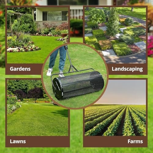 Garden Tailor Compost Spreader 44 Inch Towable Peat Moss Spreader with Installation Accessories, Metal Mesh Roller Lawn Spreader for Top Soil, Manure, Mulch, Top Dressing - Garden spreaders for lawns