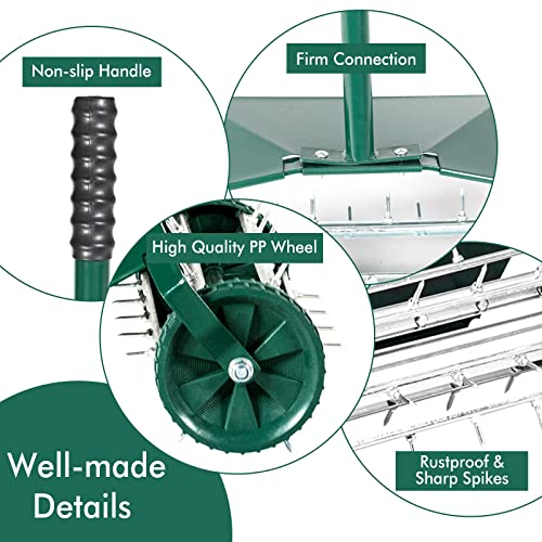 Happytools Rolling Lawn Aerator, Grass Dethatching Manual Aeration Tool with 50 Inch Handle & Fender, Gardening Lawn Care Aerators for Yard Garden Lawn