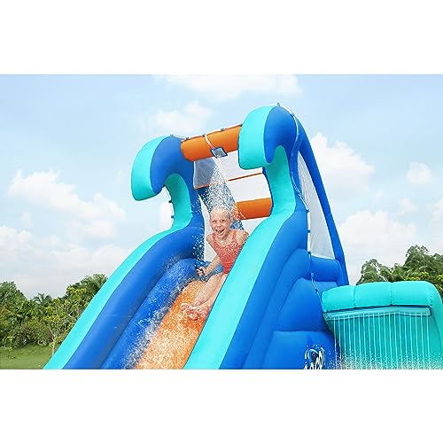 Bestway H2OGO! Wavetastic 16' Kids Inflatable Outdoor Water Park with Turtle Pool Ride-On Float, Water Sprinklers, Slide, and Wave Pool
