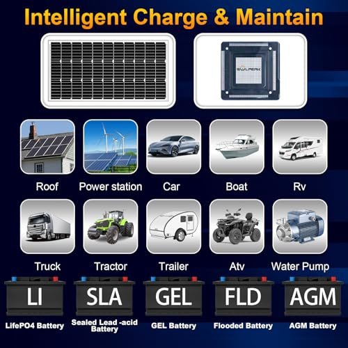 SOLPERK 100W Solar Battery Charger Solar Battery Maintainer + Upgrade 10A MPPT Charge Controller + Adjustable Mount Bracket for Car RV Boat Motorcycle，12V Waterproof Solar Panel Kit Trickle Charging